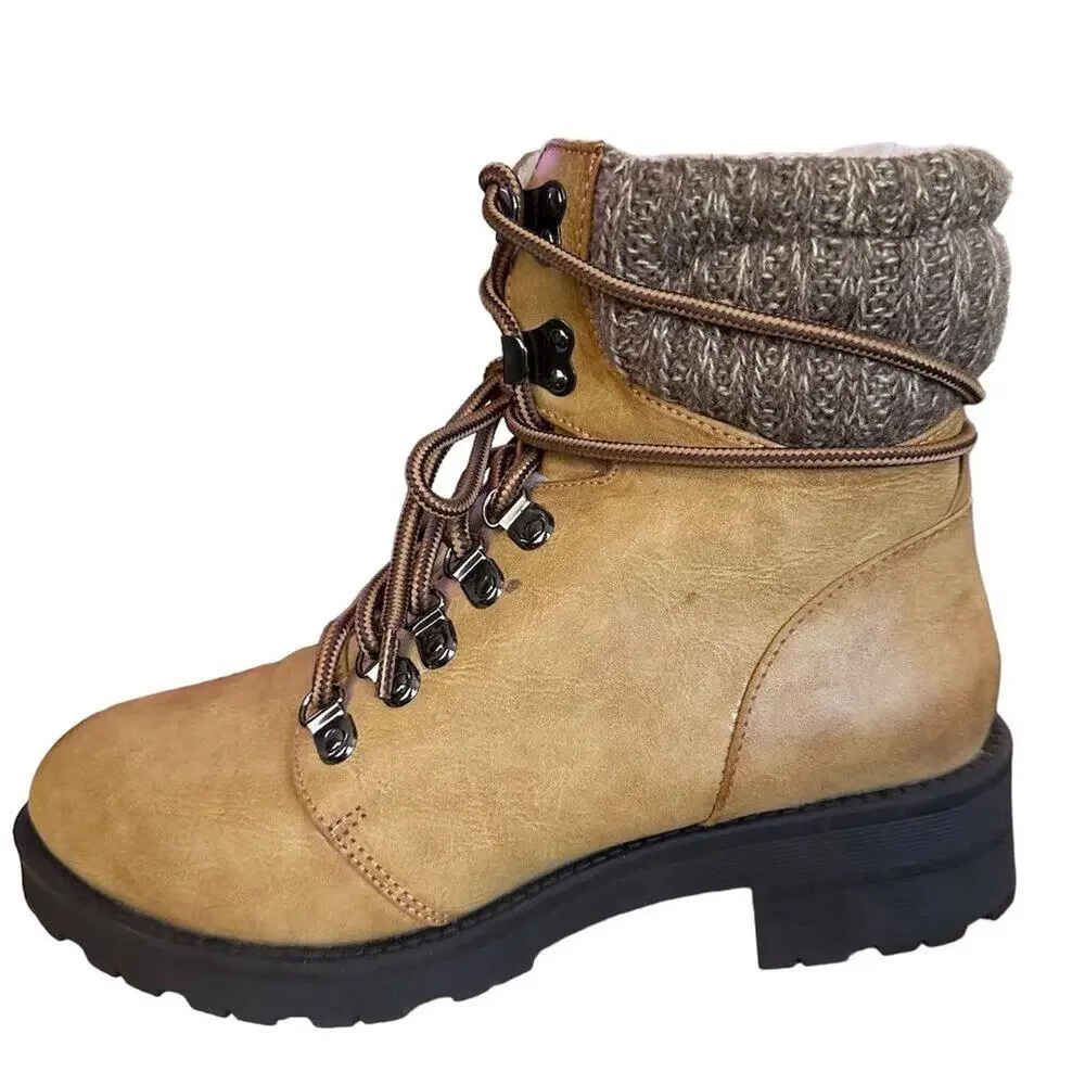 MIA Women's Brown‎ Combat Ankle Boots Size 8.5 Moto Hiking Casual distressed - Picture 6 of 10